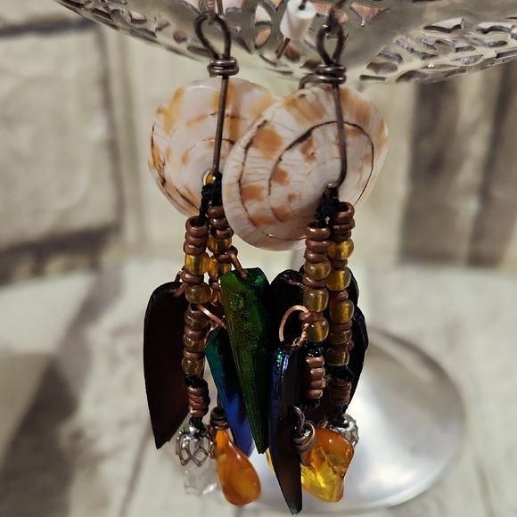 Colorful Shell and Bead Dangle Earrings - Picture 1 of 1